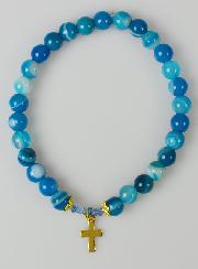 Bracelet en Pierre Naturelle d'Agate Bleue & Croix