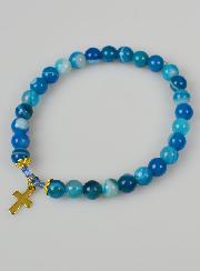 Bracelet en Pierre Naturelle d'Agate Bleue & Croix