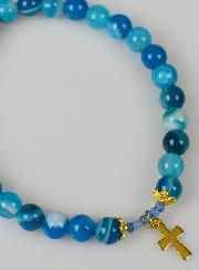 Bracelet en Pierre Naturelle d'Agate Bleue & Croix