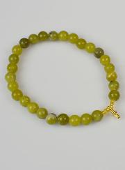 Bracelet Religieux en Pierre Naturelle de Jade Vert & Croix