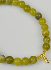 Bracelet Religieux en Pierre Naturelle de Jade Vert & Croix