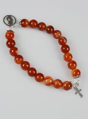 Bracelet Religieux en Agate Rouge - Sainte Vierge & Croix