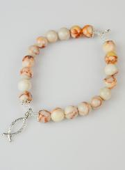 Bracelet Religieux en Pierre Naturelle de Rhodonite & Ichtus