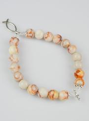 Bracelet Religieux en Pierre Naturelle de Rhodonite & Ichtus