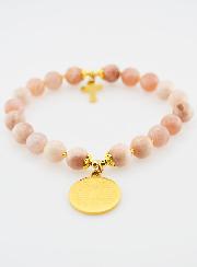 Bracelet Religieux en Pierre de Soleil - Notre Père & Croix