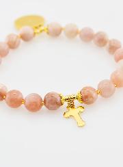 Bracelet Religieux en Pierre de Soleil - Notre Père & Croix