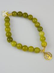 Bracelet Religieux en Pierre Naturelle de Jade Vert - St Esprit et Vierge Marie