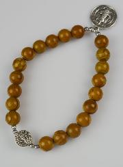 Bracelet Religieux en Pierre de Jaspe Bois - Saint Benoît
