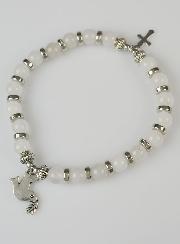 Bracelet Religieux en Pierre Naturelle de Jade Blanc - Saint Esprit & Croix