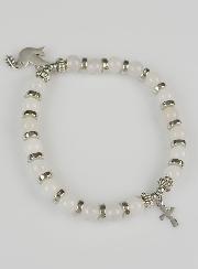 Bracelet Religieux en Pierre Naturelle de Jade Blanc - Saint Esprit & Croix
