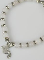 Bracelet Religieux en Pierre Naturelle de Jade Blanc - Saint Esprit & Croix