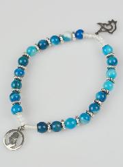 Bracelet Religieux en Pierres Naturelles d'Agate Bleue - Vierge Marie & St Esprit