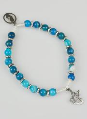 Bracelet Religieux en Pierres Naturelles d'Agate Bleue - Vierge Marie & St Esprit
