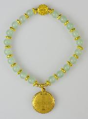 Bracelet Religieux en Pierre Naturelle de Jade Pâle & Saint Benoît