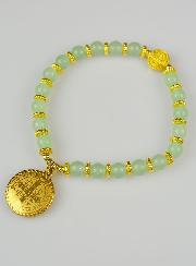 Bracelet Religieux en Pierre Naturelle de Jade Pâle & Saint Benoît