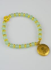 Bracelet Religieux en Pierre Naturelle de Jade Pâle & Saint Benoît