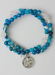 Bracelet Chapelet en Pierre Naturelle d'Agate Bleue - Saint Michel