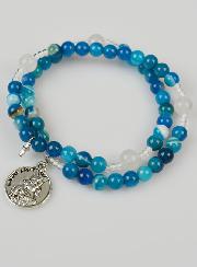 Bracelet Chapelet en Pierre Naturelle d'Agate Bleue - Saint Michel
