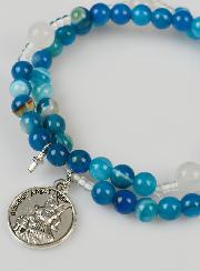 Bracelet Chapelet en Pierre Naturelle d'Agate Bleue - Saint Michel