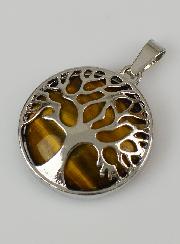 Pendentif Arbre de Vie en Pierre d'Oeil de Tigre - 25mm