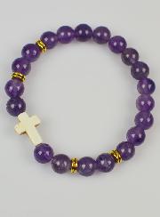 Bracelet Croix en Pierre Naturelle - Améthyste 8mm
