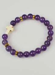 Bracelet Croix en Pierre Naturelle - Améthyste 8mm