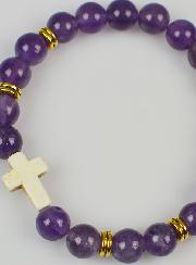 Bracelet Croix en Pierre Naturelle - Améthyste 8mm