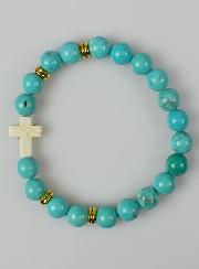 Bracelet Croix en Pierre Naturelle - Turquoise 8mm