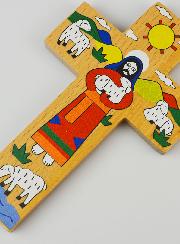 Croix Enfant en Bois - Jésus le Bon Berger