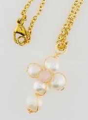 Collier Religieux Croix de Nacre & Quartz Rose