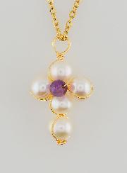 Collier Religieux Croix de Nacre & Améthyste