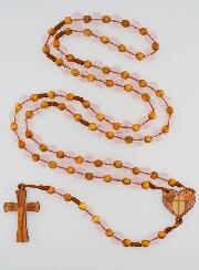 Chapelet en Perles Corde & Bois d'Olivier - Rose
