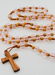 Chapelet en Perles Corde & Bois d'Olivier - Rose