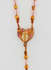 Chapelet en Perles Corde & Bois d'Olivier - Rose