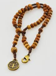 Bracelet Chapelet en Bois - Médaille de Saint Benoît