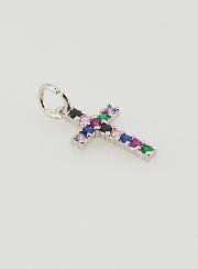 Pendentif Croix Argenté Zircons Multicolores - 15mm