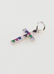 Pendentif Croix Argenté Zircons Multicolores - 15mm