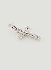 Pendentif Croix Argenté Zircons Multicolores - 15mm