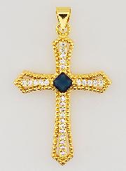 Pendentif Croix Baroque Strass Bleu Foncé - 30mm