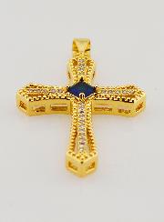 Pendentif Croix Baroque Strass Bleu Foncé - 30mm