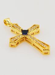 Pendentif Croix Baroque Strass Bleu Foncé - 30mm