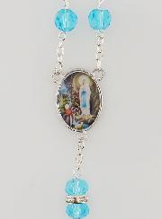 Chapelet de Lourdes en Cristal Bleu Ciel et Diamants Strass
