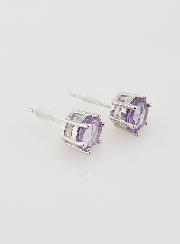 Boucles d'Oreilles Solitaire - Améthyste Hexagonal AA