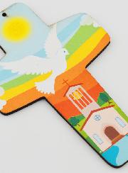 Croix Enfant en Bois - Colombe & Eglise