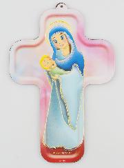 Croix Enfant en Bois - Vierge à l'Enfant