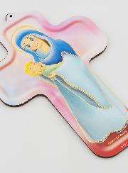 Croix Enfant en Bois - Vierge à l'Enfant