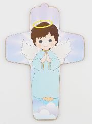 Croix Enfant en Bois - Ange Gardien Garçon