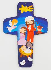 Croix Enfant en Bois - Nativité