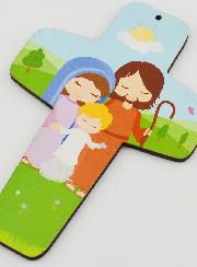 Croix Enfant en Bois - Sainte Famille & Pâturages