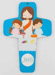 Croix Enfant Jésus Christ & Enfants - Bleu